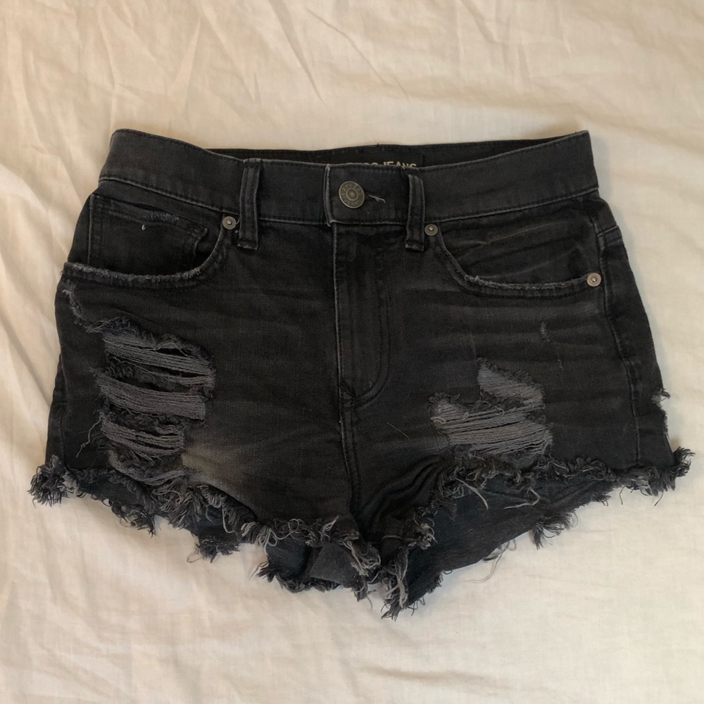 Express Black High Waist Distressed Denim Shorts